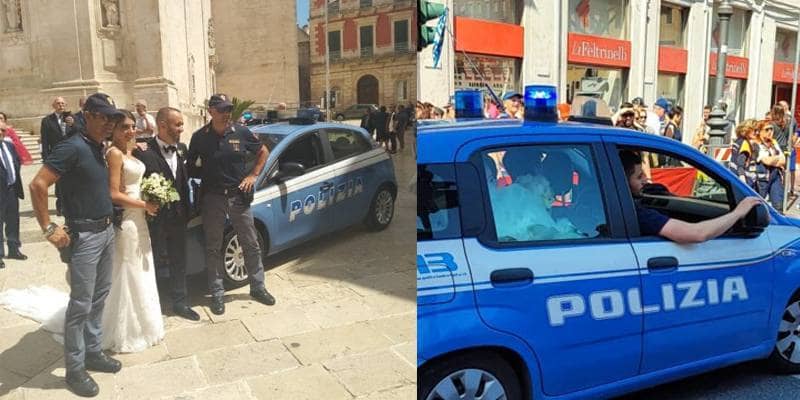 La sposa arriva con la volante della Polizia